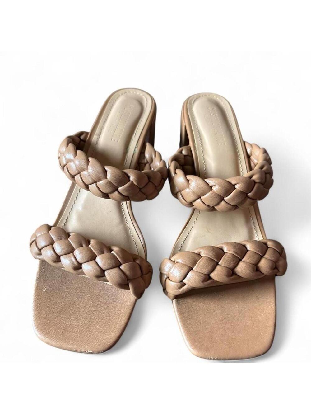 Tan braided faux leather sandals Cushionaire sandals, braided heels, block heel
